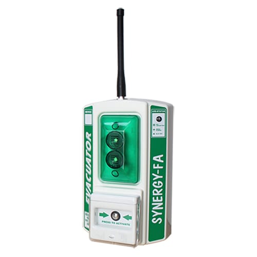 A green and white wireless first aid site alarm